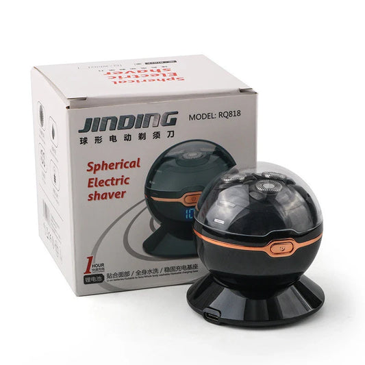 Versatile wireless electric shaver with compact, spherical design and magnetic-absorbing cutter head for easy cleaning