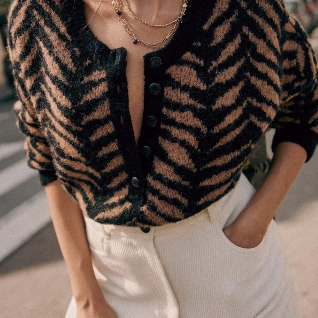 Elegant Fall Zebra and Leopard Print Jumper in a stylish and contemporary design