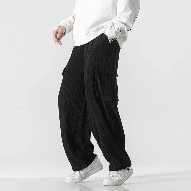 Stylish men's corduroy casual trousers with a relaxed wide-leg silhouette and a variety of classic colour options