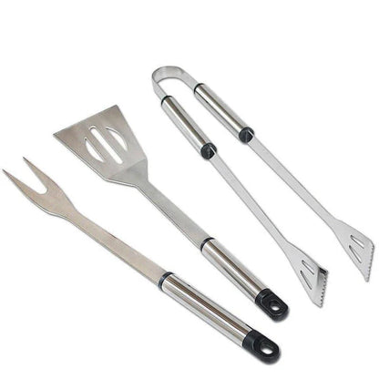 Premium Stainless Steel BBQ Tool Set with Fork, Tongs, and Shovel - Durable, Heat Resistant, and Easy to Clean