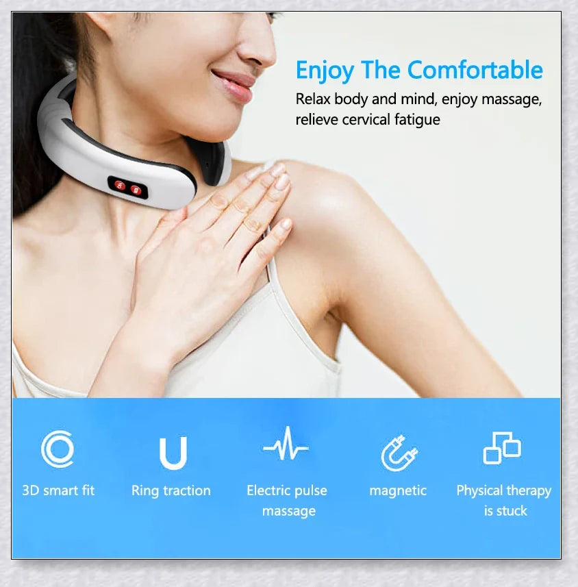 A wireless neck massager with an adjustable design for targeted neck pain relief and muscle relaxation.