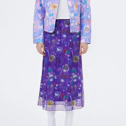 Elegant floral midi skirt with Chinese-inspired design, made of breathable polyester mesh fabric