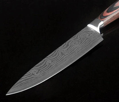A set of three Japanese-style chef knives with stainless steel blades and ergonomic handles, perfect for slicing, dicing, and mincing in the kitchen.