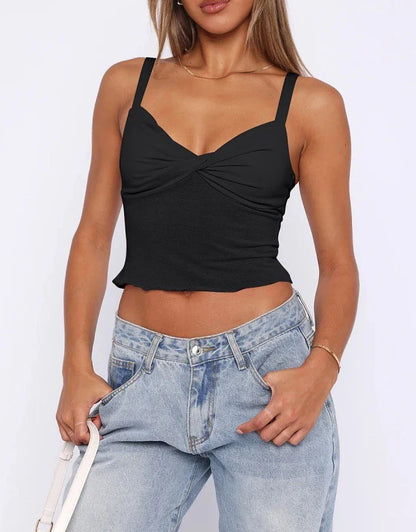 A versatile v-neck camisole top in a modern Y2K style, perfect for summer wear in the UK.