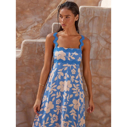 Luxurious dot print ankle-length dress with flounced edge, perfect for sophisticated style and all-day comfort.