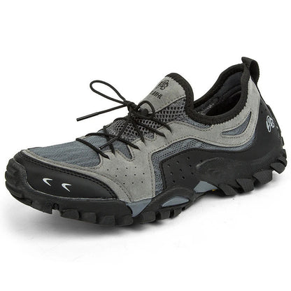 Couple wearing durable British-made mesh hiking shoes exploring the outdoors