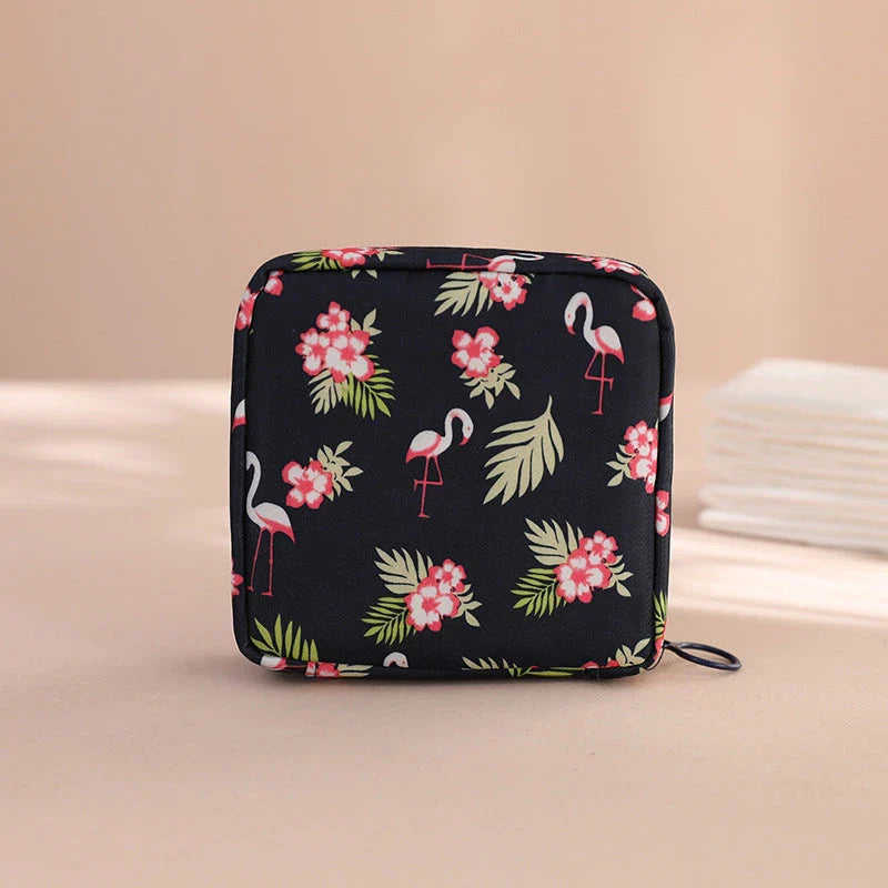 Portable Sanitary Napkin and Cosmetic Storage Bag in Tibetan Unicorn design, with a compact, folding design and contemporary pattern