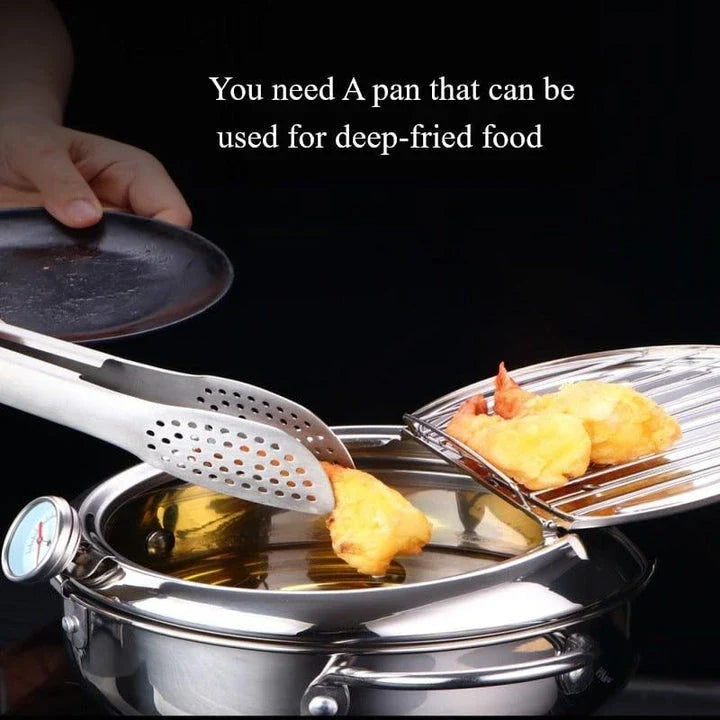 Premium aluminium deep frying pan with wooden handle for even heating and comfortable grip