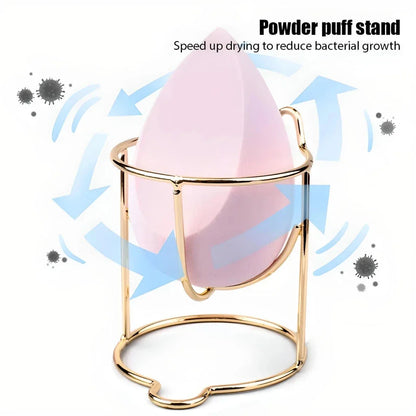 Elegant stainless steel makeup sponge drying rack in gold and rose gold finishes, designed to keep your beauty tools organised and fresh.