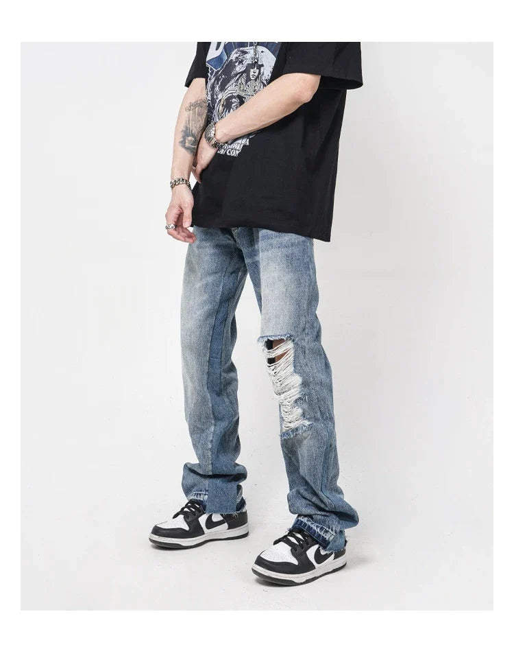 Premium British men's straight relaxed fit jeans in a vibrant blue colour