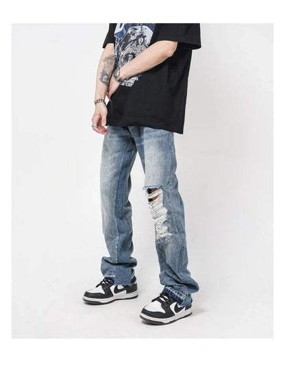 Premium British men's straight relaxed fit jeans in a vibrant blue colour