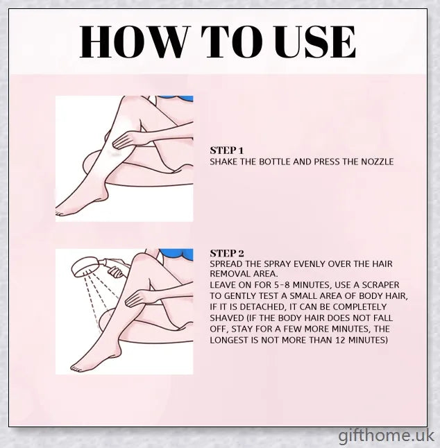 100% Natural Hair Removal Spray that gently dissolves unwanted body hair, leaving skin soft and smooth