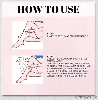 100% Natural Hair Removal Spray that gently dissolves unwanted body hair, leaving skin soft and smooth