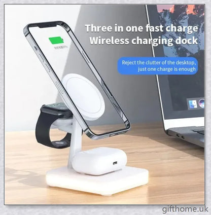 Premium 4-in-1 magnetic wireless charging dock for desks and travel, supporting simultaneous charging of up to 4 devices in black or white
