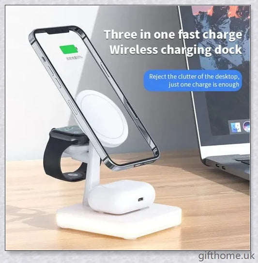 Premium 4-in-1 magnetic wireless charging dock for desks and travel, supporting simultaneous charging of up to 4 devices in black or white