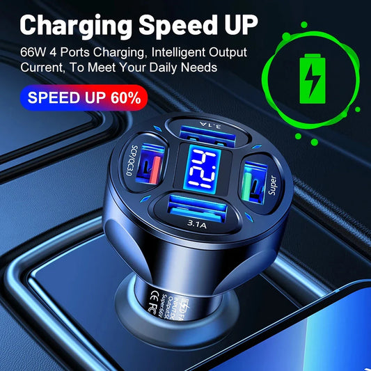 Trendha 3-Port USB Car Charger with Quick Charge 3.0 technology for fast, efficient charging on the road