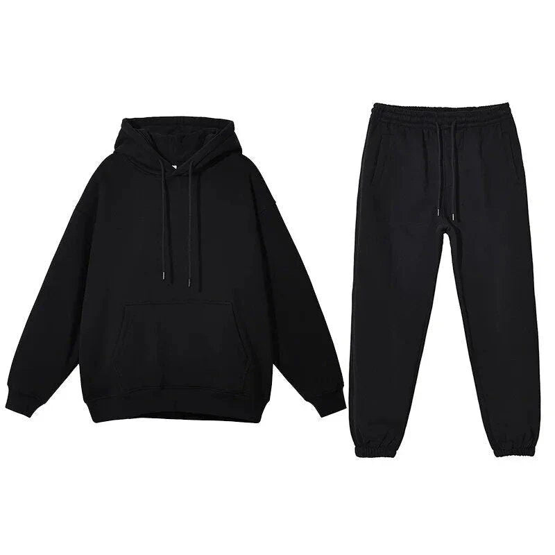 Cosy fleece hoodie and jogger set in light pink, grey, and navy blue colours for ultimate comfort and style