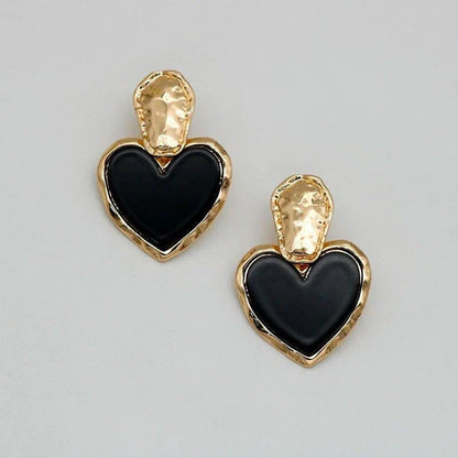Elegant black heart drop earrings made from vintage zinc alloy fashion jewellery