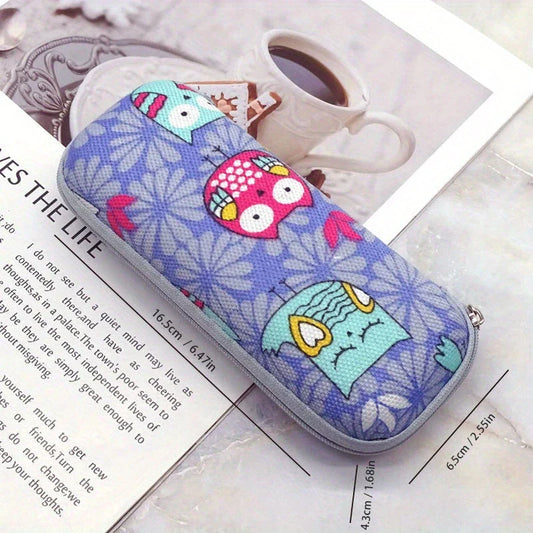 Cartoon-themed zippered eyeglass case in pink colour, featuring a playful and protective design for children's eyewear