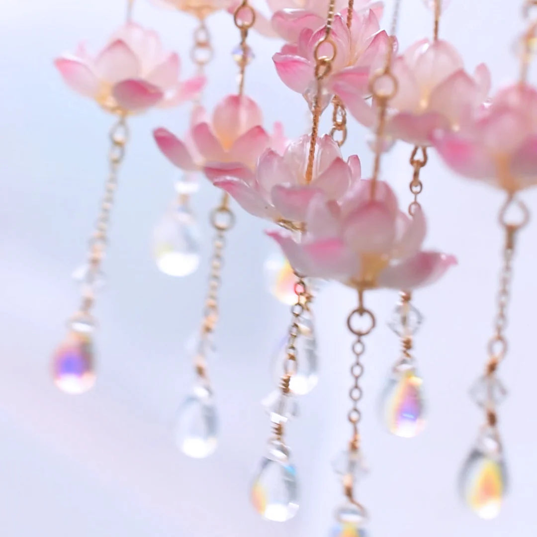 Elegant sterling silver ear clip with a lotus flower design, inspired by traditional Hanfu fashion