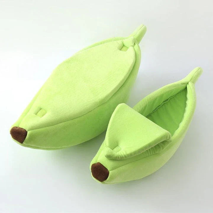 Cosy, plush banana-shaped cat bed in a variety of sizes, providing a comfortable retreat for feline friends