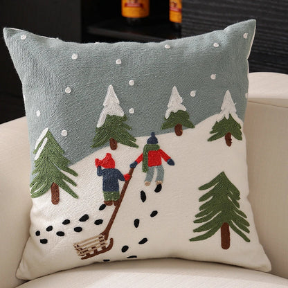 Cosy Christmas snowflake pillow cover with premium polyester fibre and embroidered snow mountain design