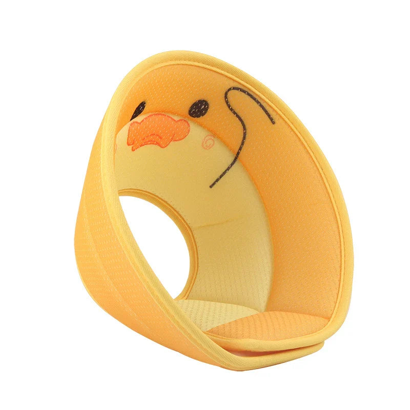 Stylish 3D printed pet collar in avocado, akita, and small yellow duck designs with breathable mesh material