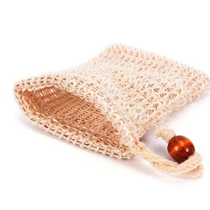 Premium eco-friendly sisal soap saver pouch with natural fibre construction for luxurious, sustainable cleansing
