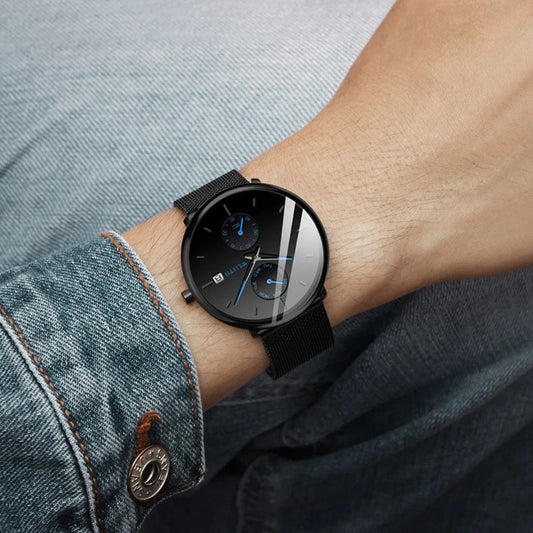 A classic, multifunctional watch with a sleek, 8mm profile, luminous display, and week indicator, perfect for the modern British gentleman.