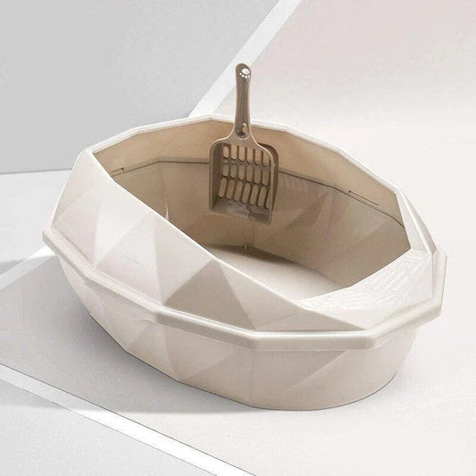 A stylish, crystal-shaped detachable semi-enclosed cat litter tray in pink colour, designed to provide privacy and reduce litter scatter for your feline friend.