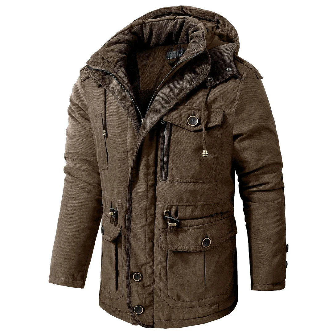 A premium fleece-lined and cotton-padded winter coat for plus-size men, available in a range of classic colours.