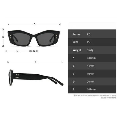 Retro cat eye sunglasses with rivet details, offering a stylish and protective eyewear solution.