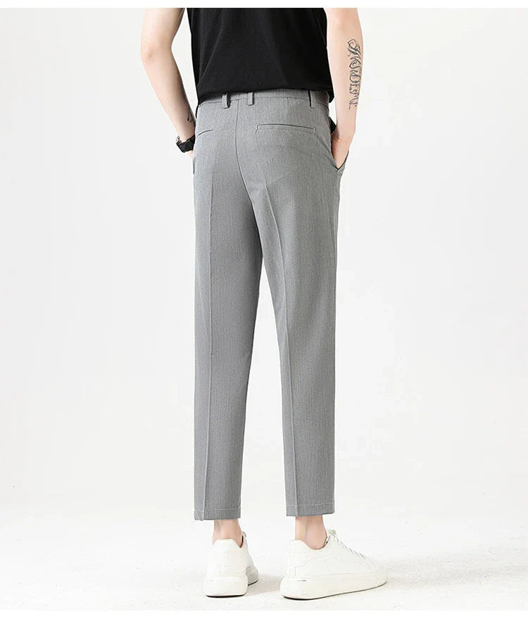 Men's sophisticated stretch trousers with tailored pencil fit, available in a range of classic colours