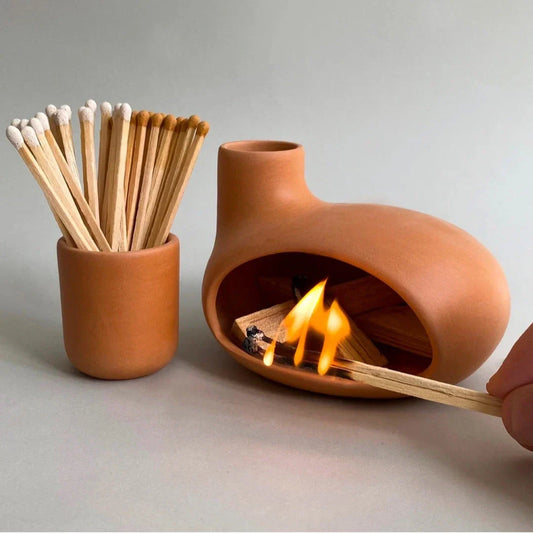 Elegant ceramic tabletop incense burner with Palo Santo wood aroma, available in light brown, white, and grey colours