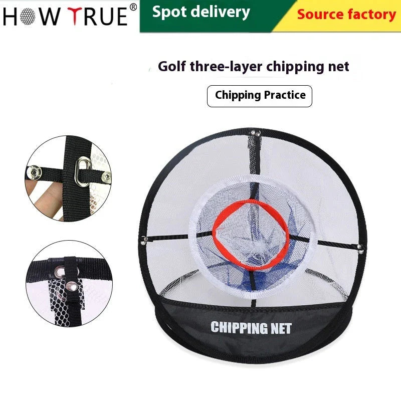 Foldable golf practice net made of premium nylon material for indoor and outdoor use