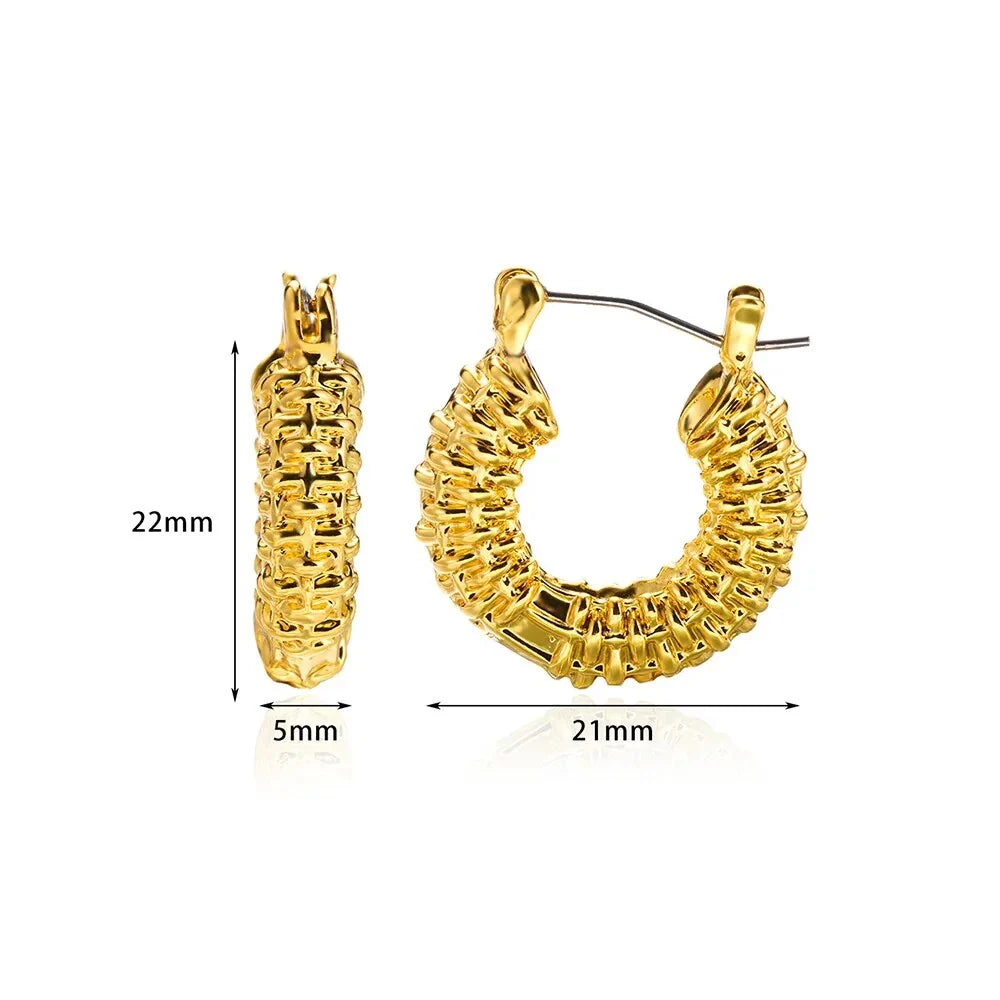 A pair of gold-toned stainless steel hoop earrings, showcasing a classic and sophisticated design