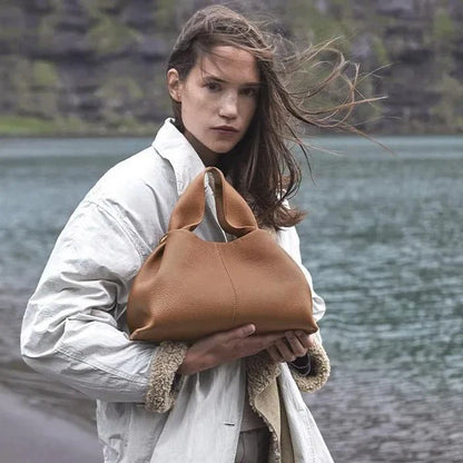 Sophisticated ruched pleated PU leather tote bag in beige, grey, and black colours
