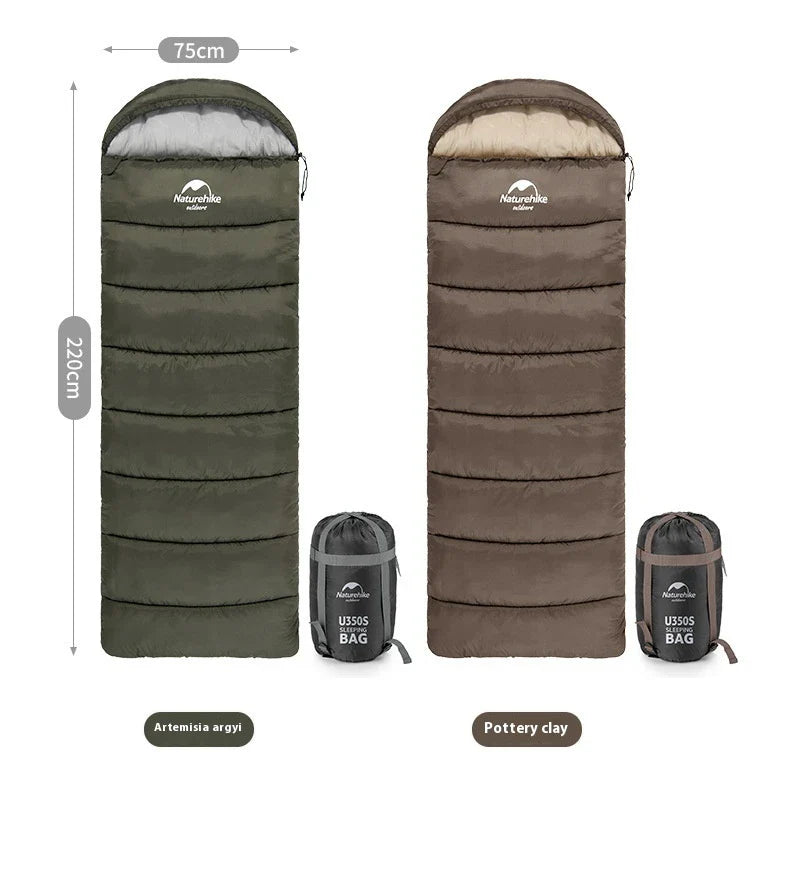 Naturehike Luxury Down-filled Sleeping Bag for Outdoor Camping in Hollow Cotton/Clay Gray, Hollow Cotton/Moxa Leaf Green, and Down Cotton/Sky Blue colours