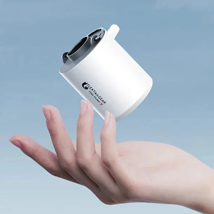Compact portable electric air pump with built-in LED light for outdoor adventures and storage solutions