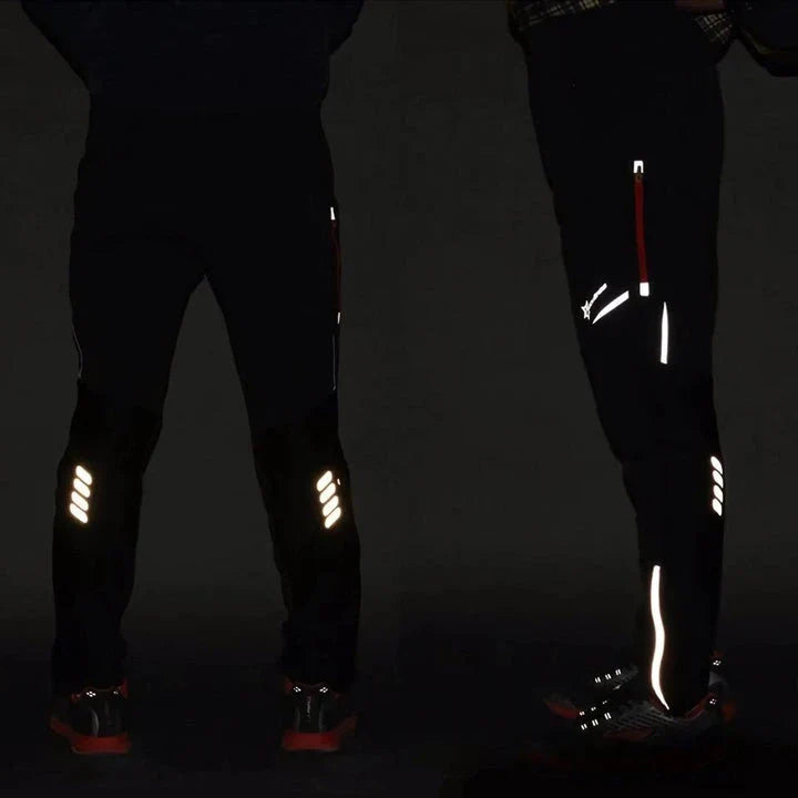 Breathable and reflective cycling pants for men and women, featuring moisture-wicking fabric and reflective elements for enhanced visibility and safety.