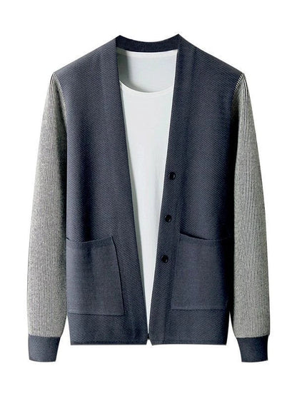 Men's knitted jumper with contrast sleeves, made from premium wool-blend fabric for superior quality and comfort.