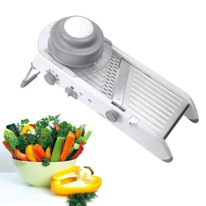 Premium manual vegetable slicer with stainless steel blades and ABS frame for effortless slicing, dicing, and shredding of fresh produce