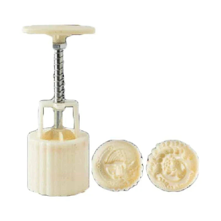 A hand-pressed chocolate stamping tool made of durable plastic, designed to add a personal touch to homemade chocolates, cakes, and baked goods.