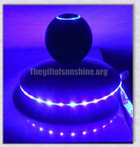 Levitating Bluetooth speaker with colourful lights, creating a mesmerising audio experience