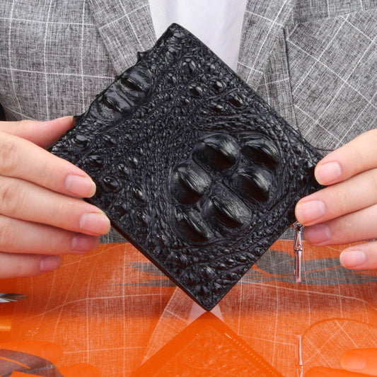 Premium leather bifold wallet in a horizontal square design with a sophisticated crocodile-embossed pattern