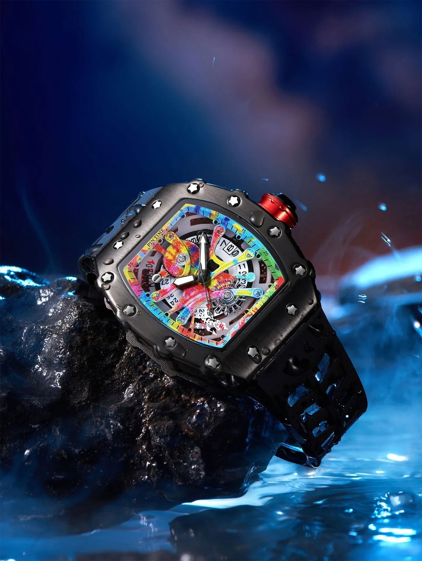 Quartz watch with a captivating tourbillon skeleton design, available in a range of sophisticated colour options