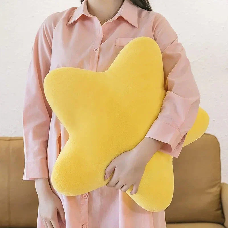 Cosy Star Throw Pillow - Soft, plush pentagon-shaped cushion in yellow, white, and pink colours for home décor and comfort