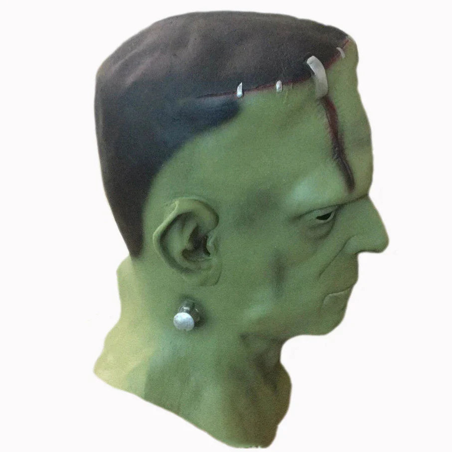 Premium green latex Halloween mask for horror-themed masquerades and costume parties