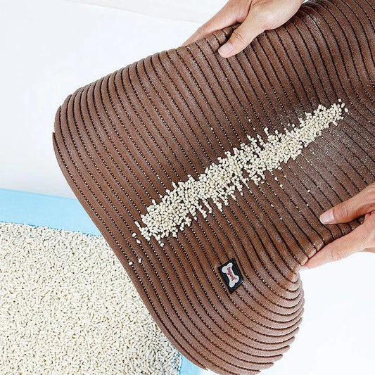 Premium Non-Slip Large Cat Litter Mat in brown and grey colours, designed to catch litter and keep floors clean