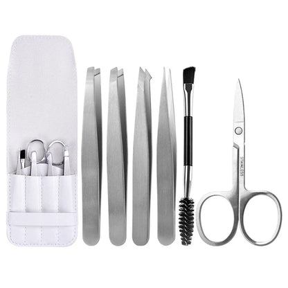 Premium 6-Piece Eyebrow Grooming Kit with Precision Tweezers, Curved Scissors, and Dual-Sided Brow Brush